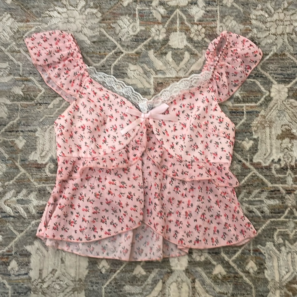 Pink Floral Lacy Tank top